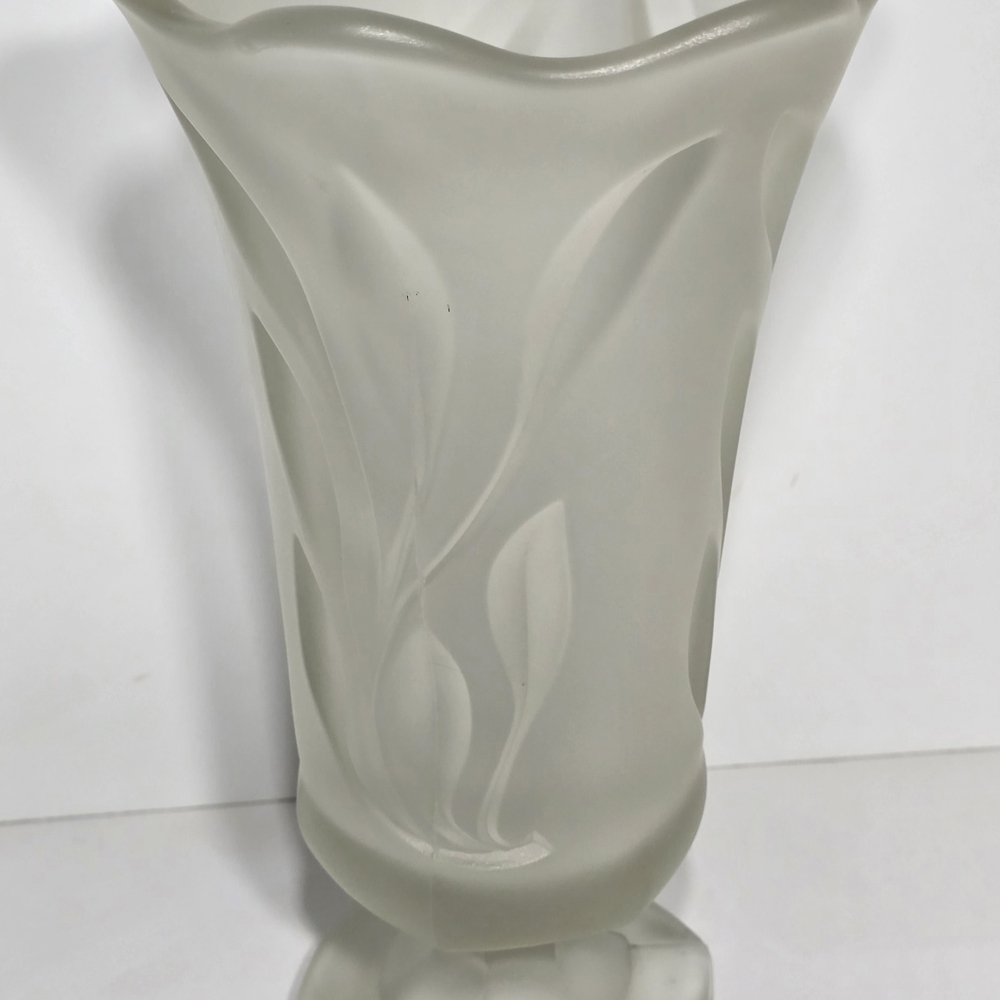 Source Unknown Gray Vase with Elegant Botanical Accents